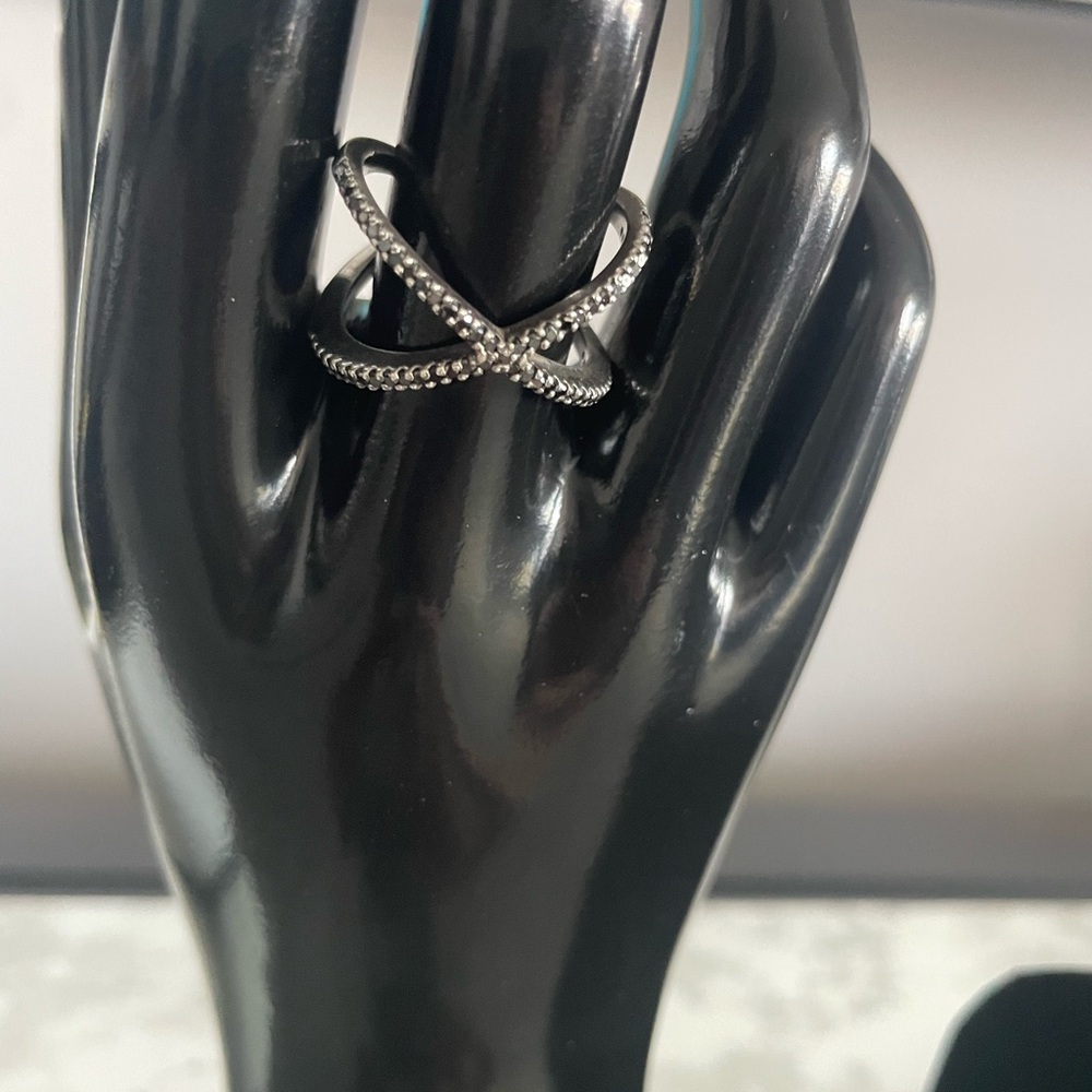 Versani Black Diamonds and Sterling Silver Criss-Cross Ring